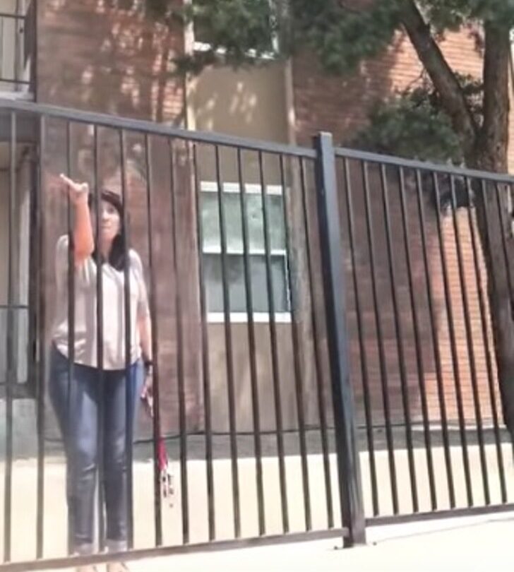 Nadan en la piscina y una mujer intenta expulsarlos por ser negros Con una llave él cierra su boca |