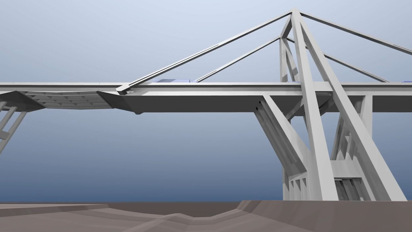 La impactante simulación en 3D que muestra cómo fue el derrumbe del puente Morandi en Génova |