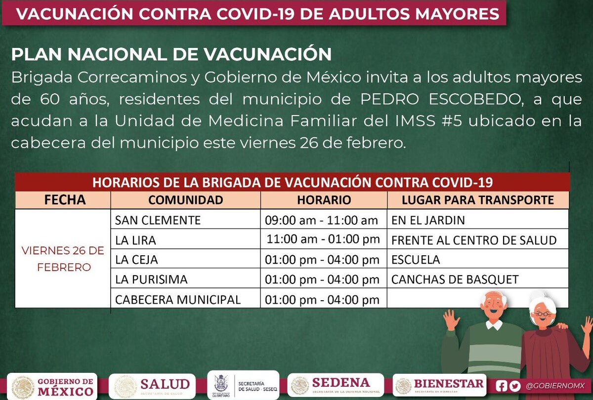 hoy inicia la vacunacion de adultos mayores en pedro escobedo Hoy inicia la vacunación de adultos mayores en Pedro Escobedo |