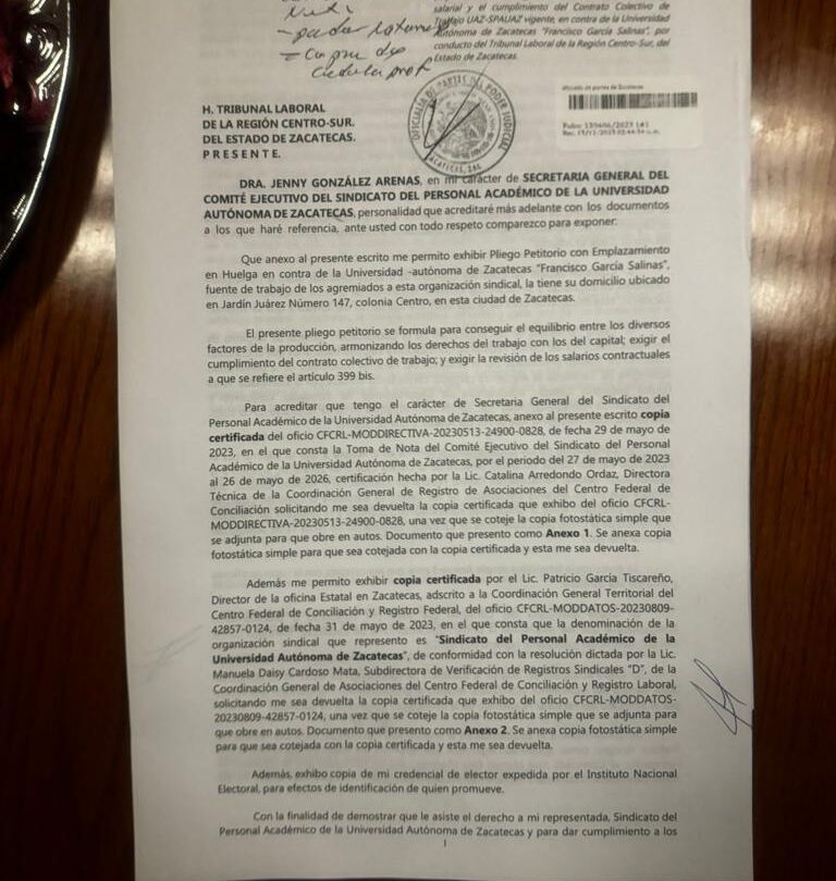 pliego de peticiones con emplazamiento a huelga el spauaz busca un aumento salarial del 15 para el ano 2024 Pliego de Peticiones con emplazamiento a huelga El SPAUAZ busca un aumento salarial del 15 para el año 2024 |