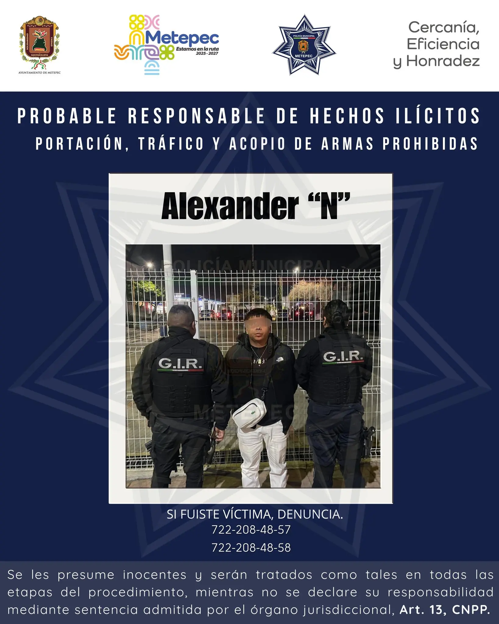 619343220 1228246659405832 8284269027869091309 n Detuvieron a sujetos por portación de armas prohibidas en Metepec |