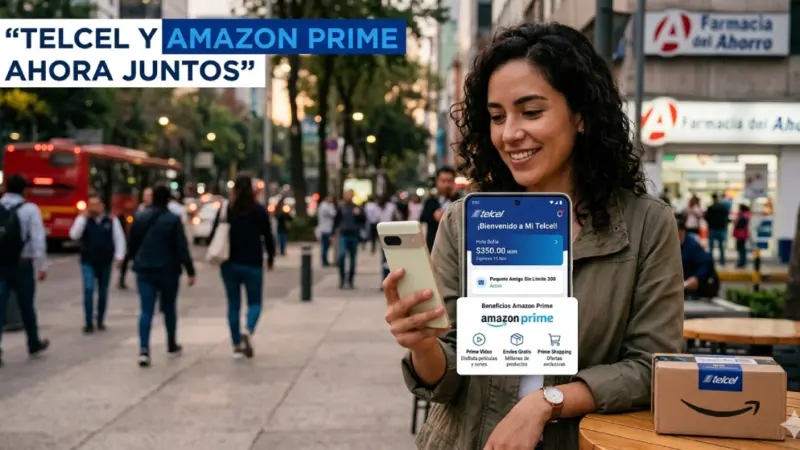 telcel-amazon-prime-recargas-beneficios-mexicojpg | México Ahora Usuario con smartphone mostrando recarga Telcel con beneficios de Amazon Prime como streaming y envíos en México