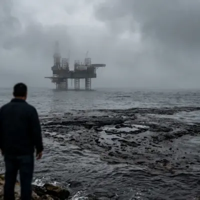 derrame-pemex-golfo-de-mexico-ducto-funcionariosjpg | México Ahora Derrame de petróleo en el Golfo de México provocado por ducto de Pemex con mancha oscura en el mar y plataforma petrolera al fondo