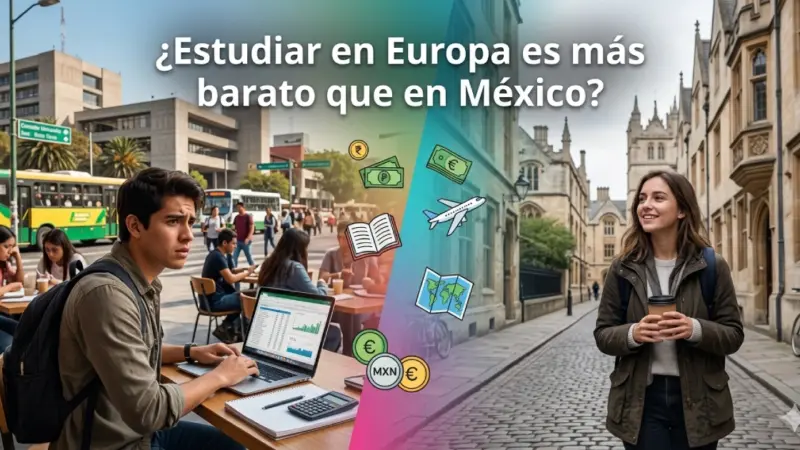 estudiar-en-europa-vs-mexico-costos-universidadjpg | México Ahora Estudiantes comparando costos de estudiar en Europa y México mostrando diferencias en calidad de vida colegiaturas y oportunidades laborales