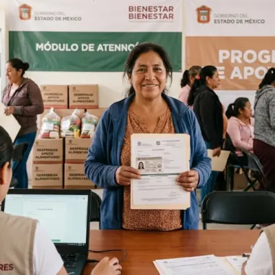 canasta-alimentaria-bienestar-2026-edomex-registro-mujeresjpg | México Ahora Mujer de 50 a 64 años realiza registro para la Canasta Alimentaria Bienestar 2026 en el Estado de México presentando documentos oficiales en módulo gubernamental
