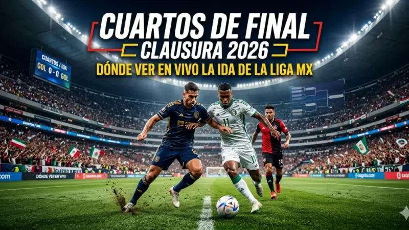 cuartos-de-final-clausura-2026-liga-mx-en-vivojpg | México Ahora Cuartos de Final Clausura 2026 Liga MX con futbolistas en acción durante partidos de ida en estadio iluminado y ambiente deportivo vibrante
