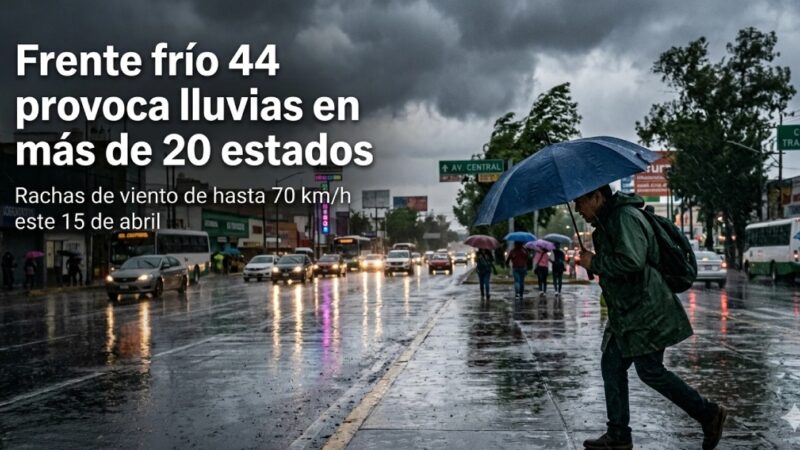 prueba_lluvia | México Ahora Noticia sobre el frente frío 44 que provoca lluvias en más de 20 estados gente con paraguas en calle mojada
