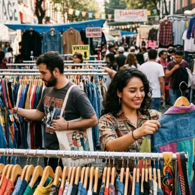 ropa-de-segunda-mano-en-mexico-consumo-vintagejpg | México Ahora Personas comprando ropa de segunda mano en México en un mercado vintage reflejando el crecimiento del consumo de moda sustentable en el país