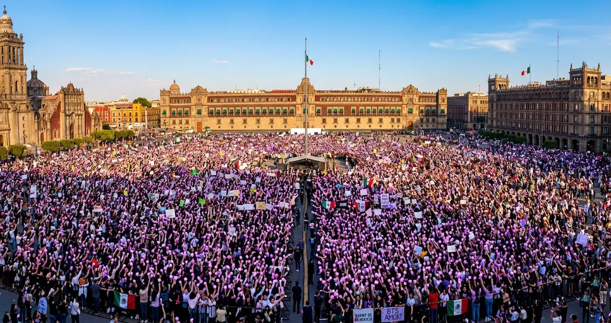 bts-palacio-nacional-army-zocalo | México Ahora BTS Palacio Nacional Zócalo marea morada ARMY fans México