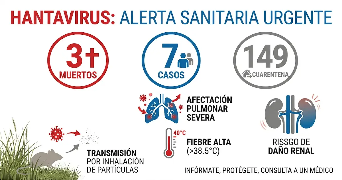 hantavirus-crucero-sintomas | México Ahora Hantavirus crucero síntomas y casos confirmados OMS infografía médica