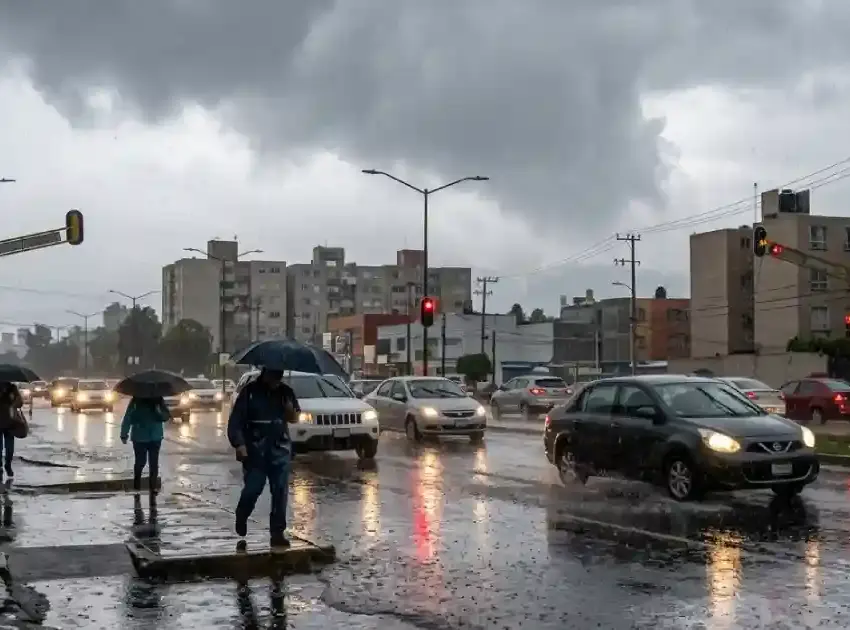 lluvias-intensas-estado-de-mexico-valle-de-mexico-junio-2026jpg | México Ahora Lluvias intensas en el Estado de México provocan calles mojadas tránsito lento y personas caminando con paraguas bajo un cielo nublado en el Valle de México