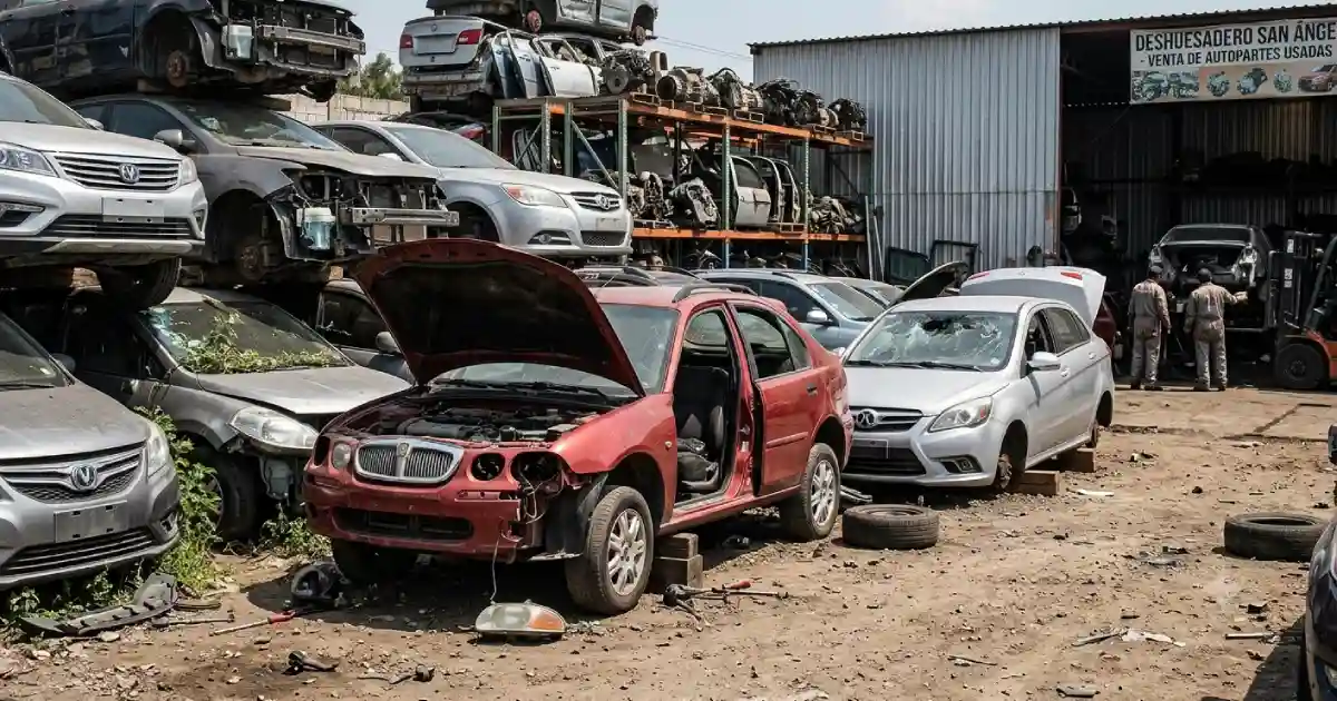 autos-chinos-en-deshuesaderos-mexicanosjpg | México Ahora Autos chinos en deshuesaderos mexicanos con vehículos parcialmente desmantelados reflejando el fin de su ciclo de vida dentro del mercado automotriz nacional