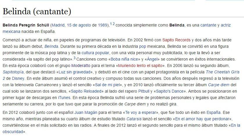 ¡Alguien cambió la entrada de Wikipedia de Belinda con puras referencias al Sapito!