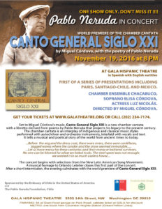 Voz de Neruda se escuchará en el corazón de Washington DC: “Cantata Canto General Siglo XXI”