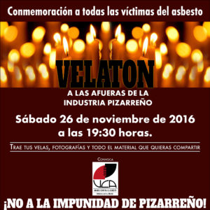 Convocan a velatón en homenaje a todas las víctimas del asbesto