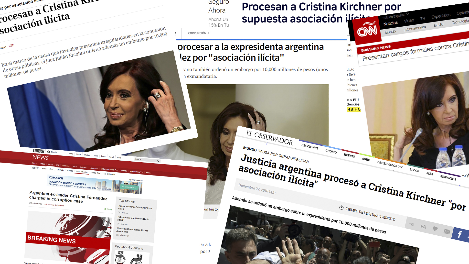 Los medios del mundo reflejan el procesamiento de Cristina Elisabet Kirchner por corrupción