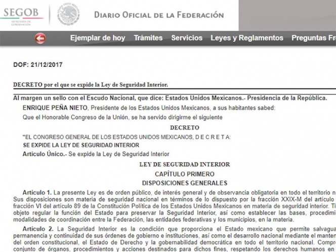 Publican decreto que expide la Ley de Seguridad Interior