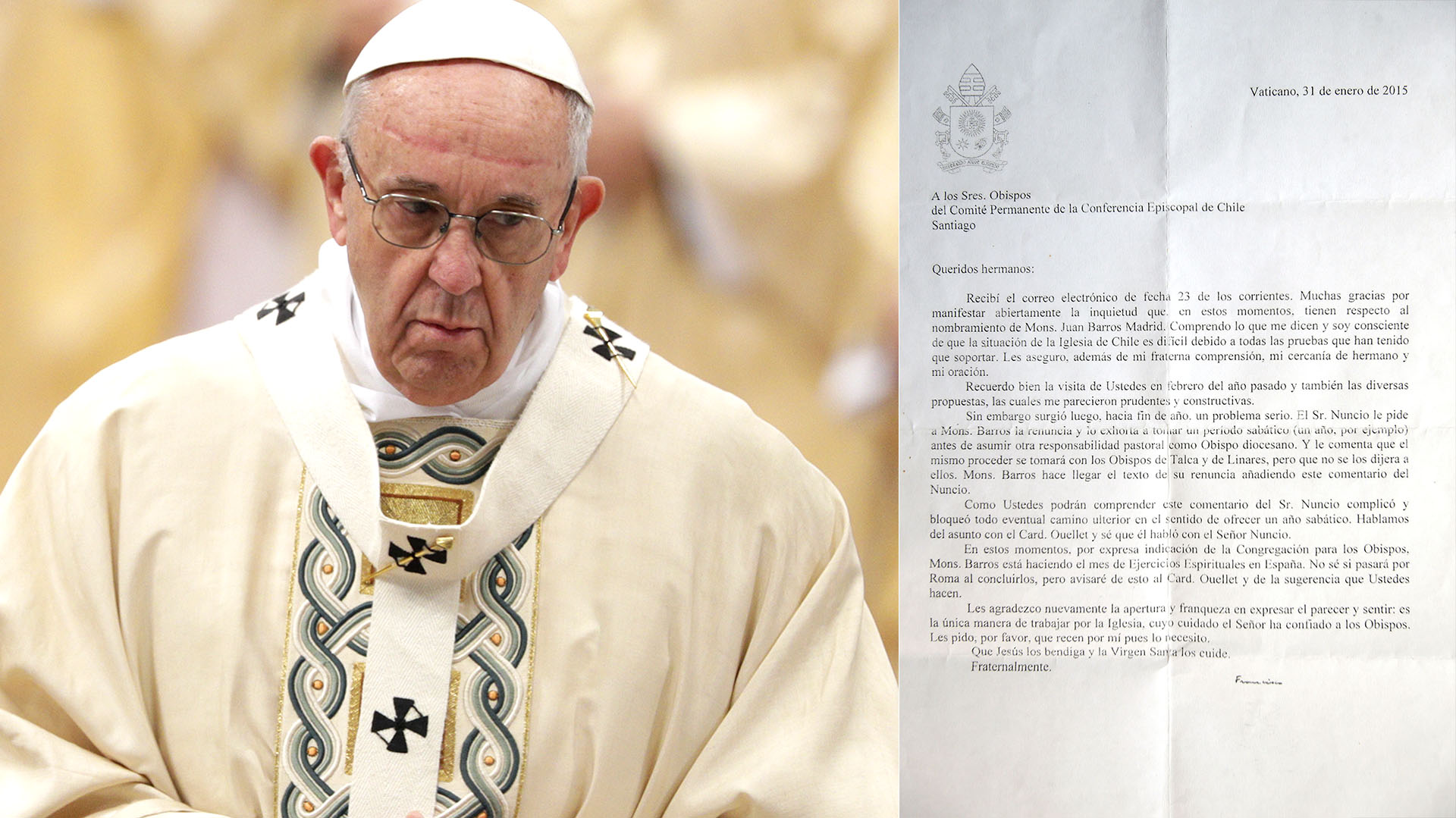 Revelan una carta del papa Francisco en la que expone el plan del Vaticano para lidiar con los abusos sexuales de un cura en Chile