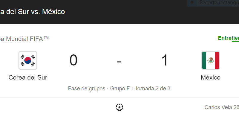 México gana 1-0 a Corea del Sur al MEDIO TIEMPO