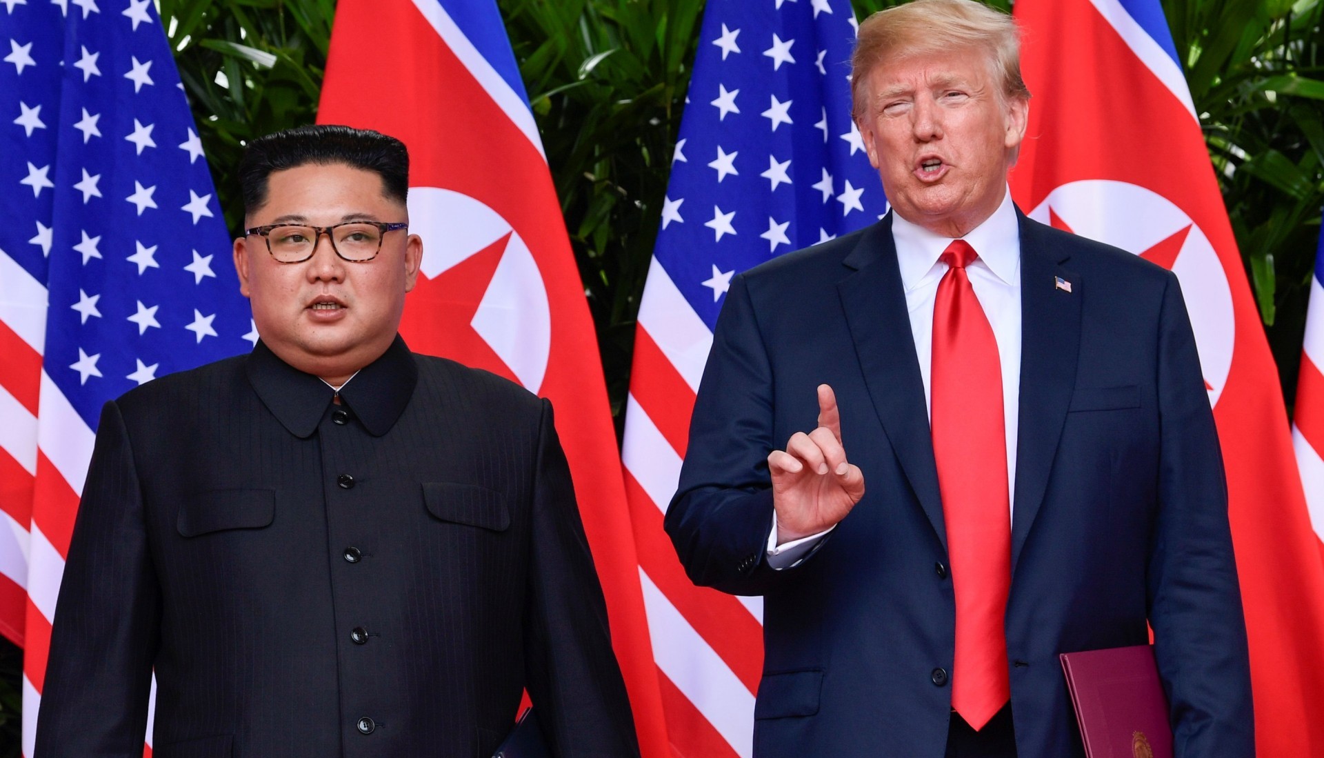 Donald Trump junto al dictador Kim Jong-un, durante la cumbre de Singapur (Susan Walsh/Pool via Reuters)