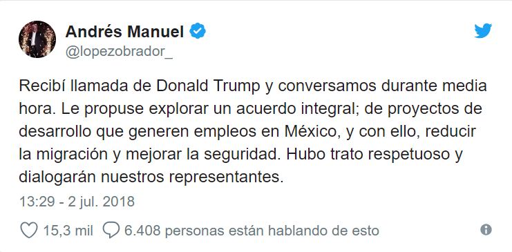 Presidente Donald J. Trump llamo personalmente a AMLO, charlaron 30 min