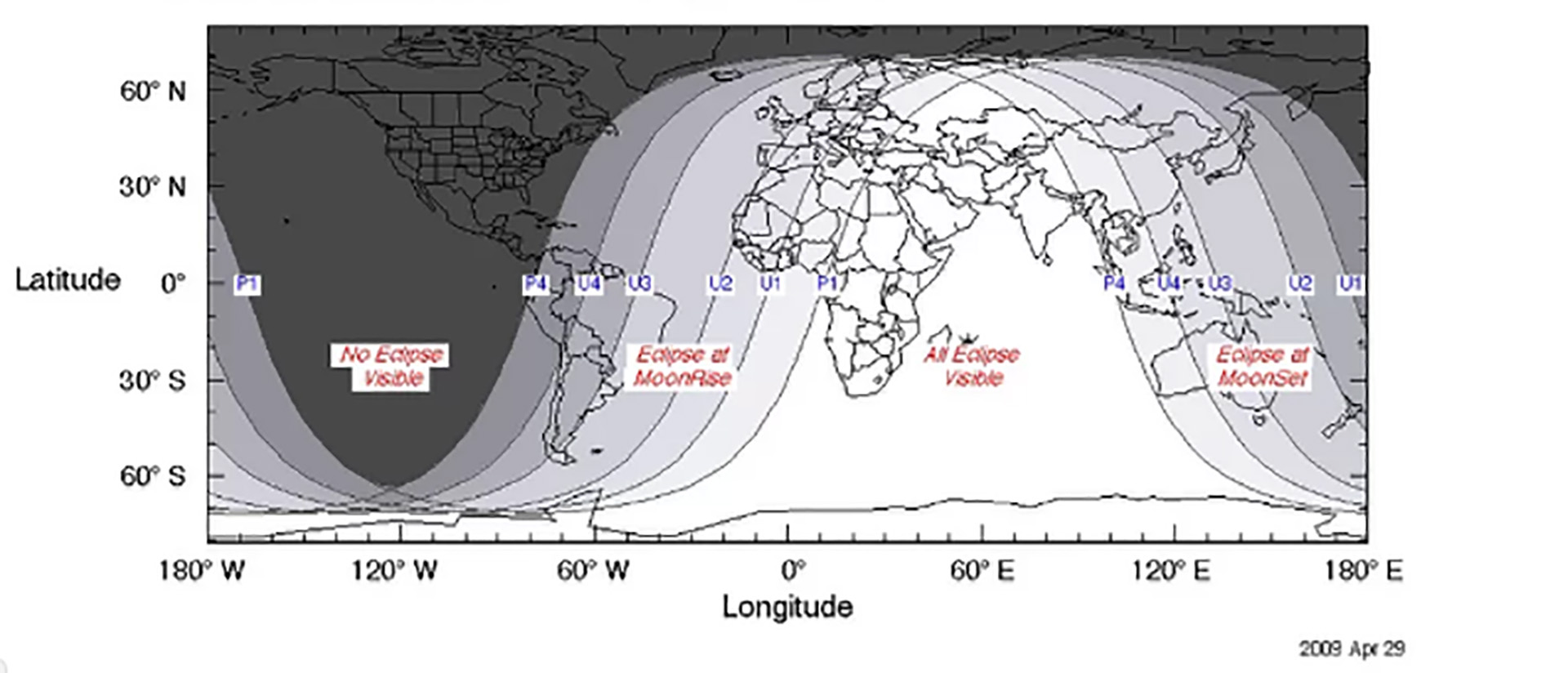 El mapa muestra en qué lugares del mundo se verá con más facilidad el eclipse del 27 de julio