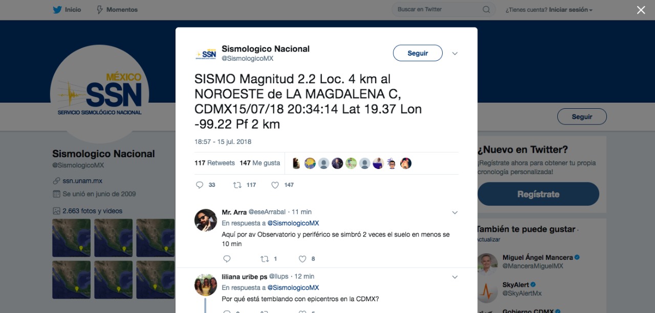 Sismo de irregular intesidad se origina en CDMX esta noche