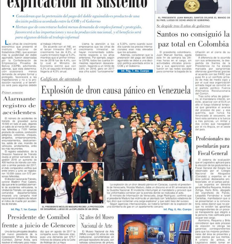 El diario  Bolivia  5 de Agosto de 2018 |