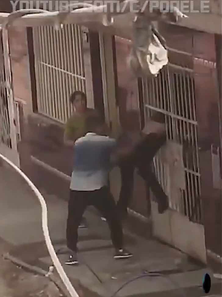 Roba en una tienda y golpea al dueño. El escape se complica cuando su cabeza se atasca en la reja