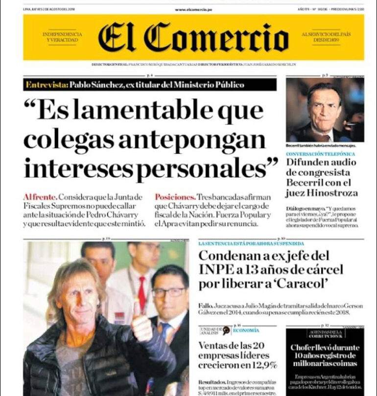 El Comercio Perú 2 de agosto de 2018 |