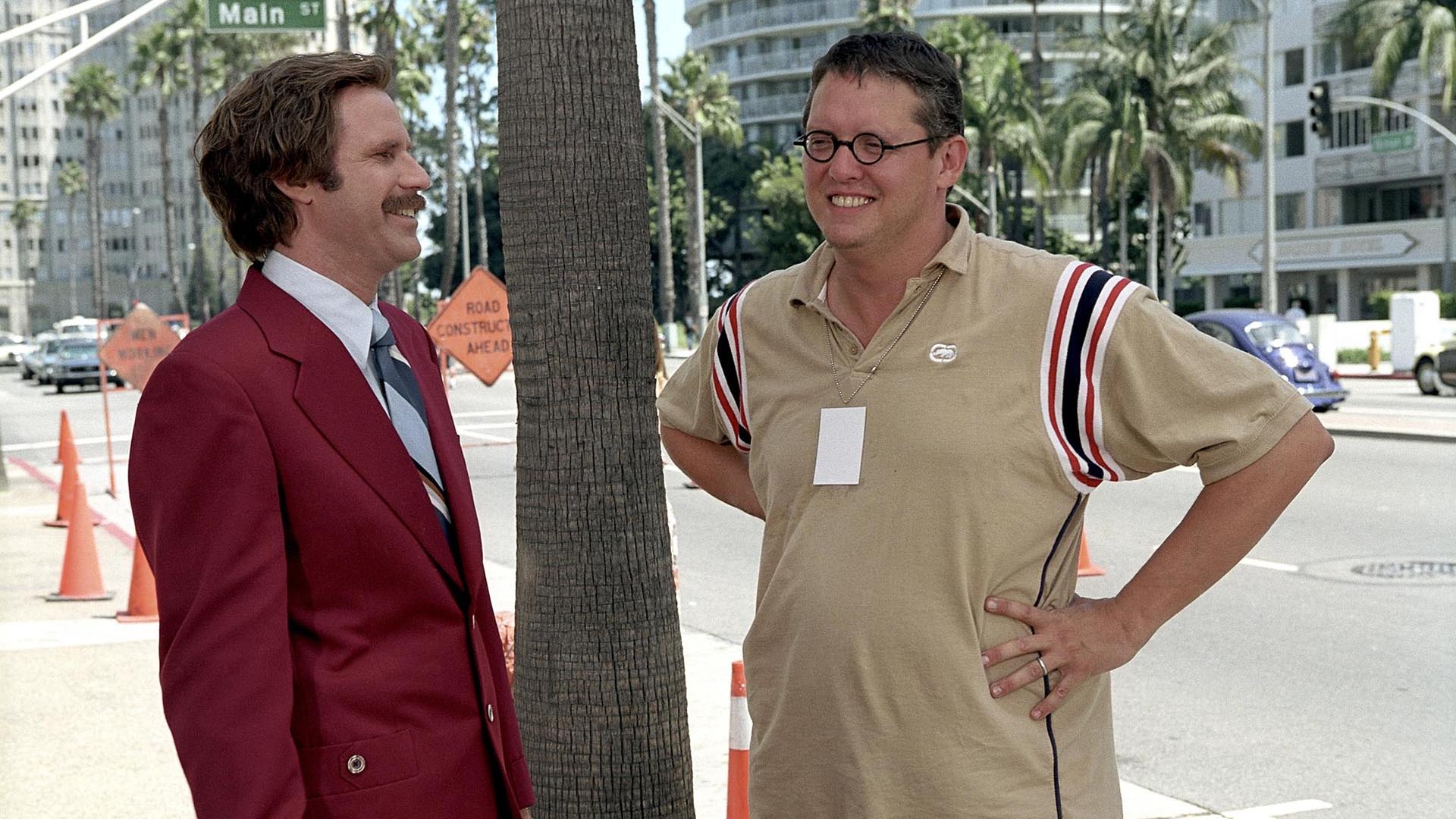 Will Ferrell y Adam McKay durante una pausa en la grabación de “Anchorman”