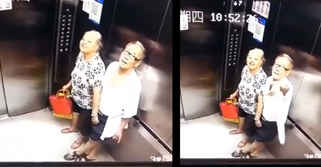 Pareja de la tercera edad es captada en elevador haciendo cosas extrañas