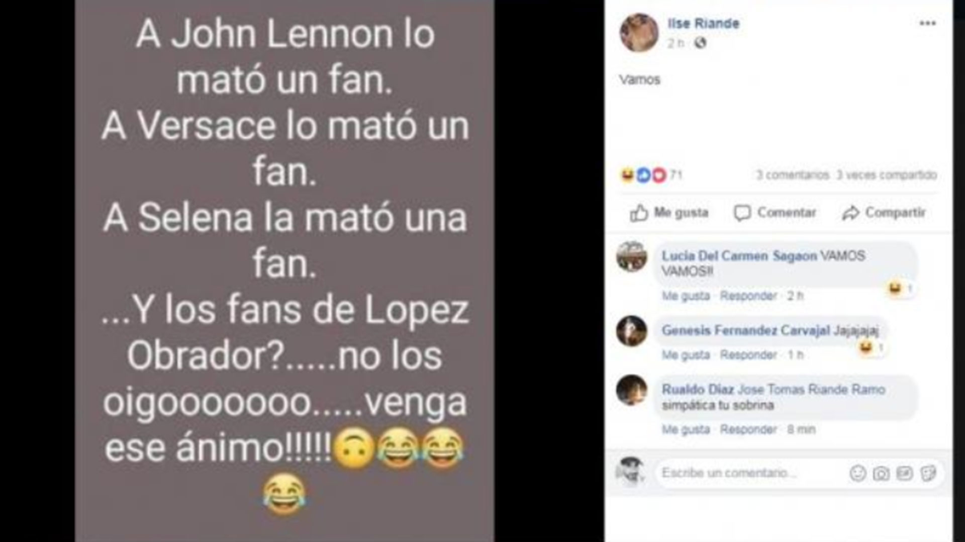 La broma original que después borró de su cuenta de Facebook