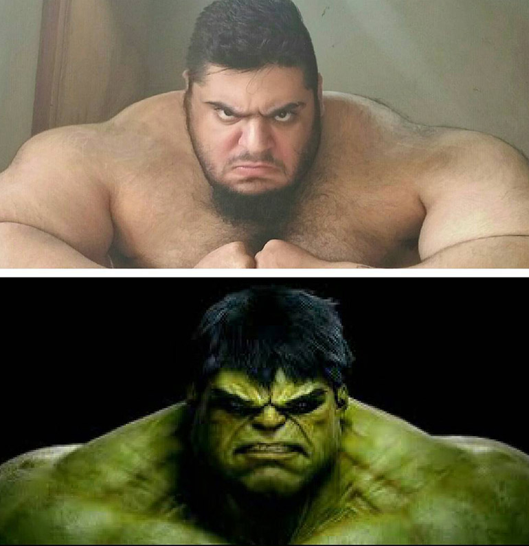 La similitud entre Sajad Gharibi y Hulk, el superhéroe de Marvel