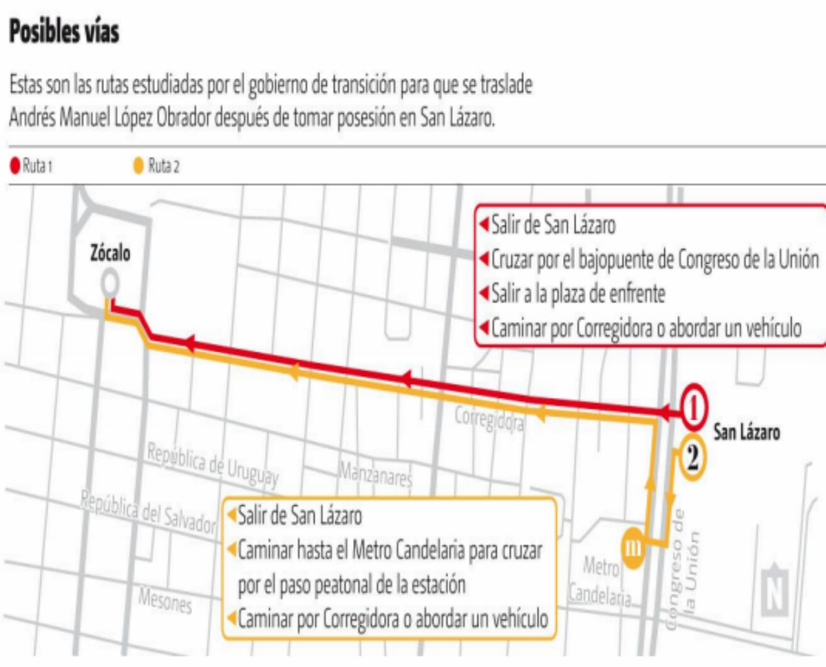 Las dos posibles rutas de AMLO hacia el Zócalo capitalino