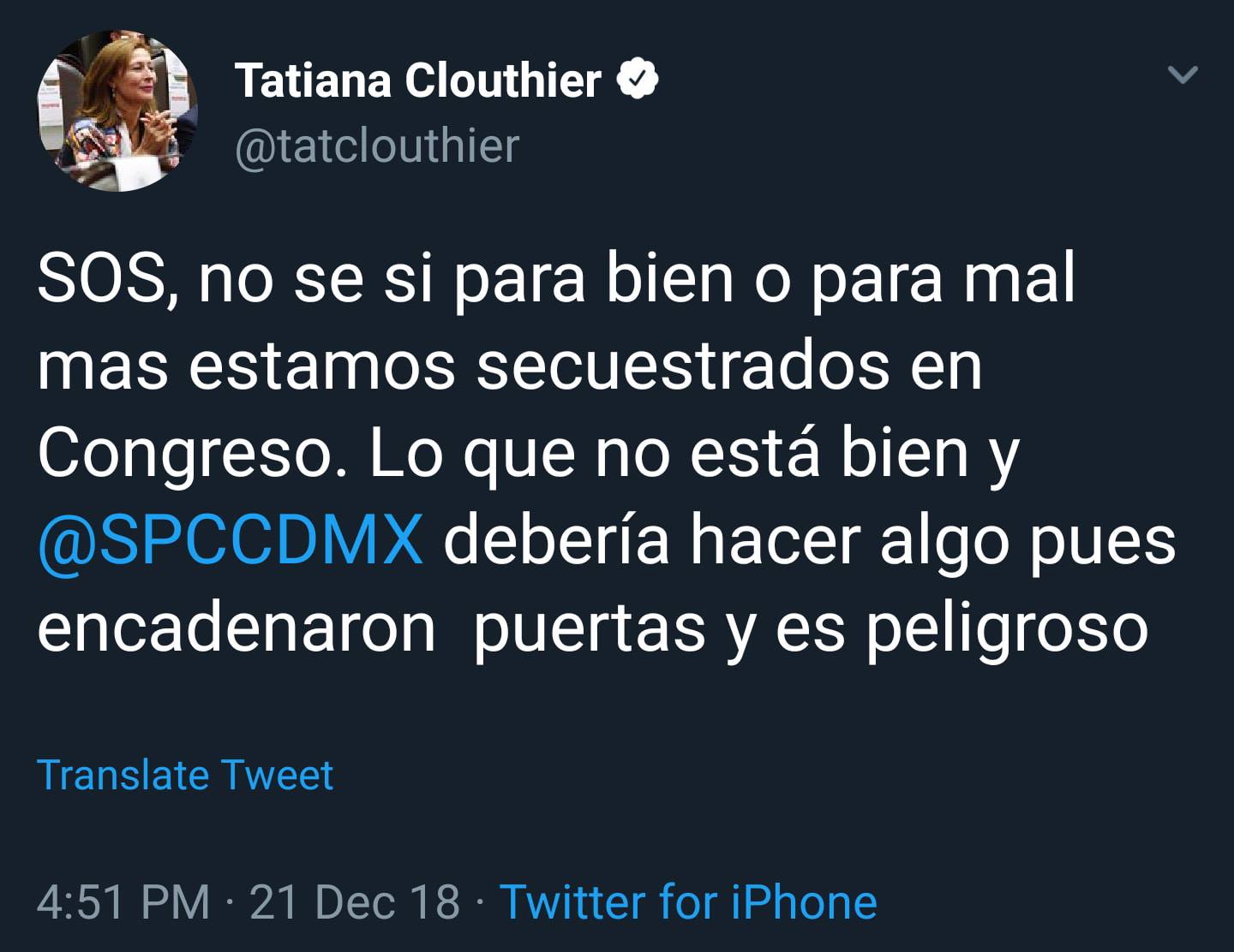 Mensaje que envió en Twitter (Foto: Twitter/Tatiana Clouthier)