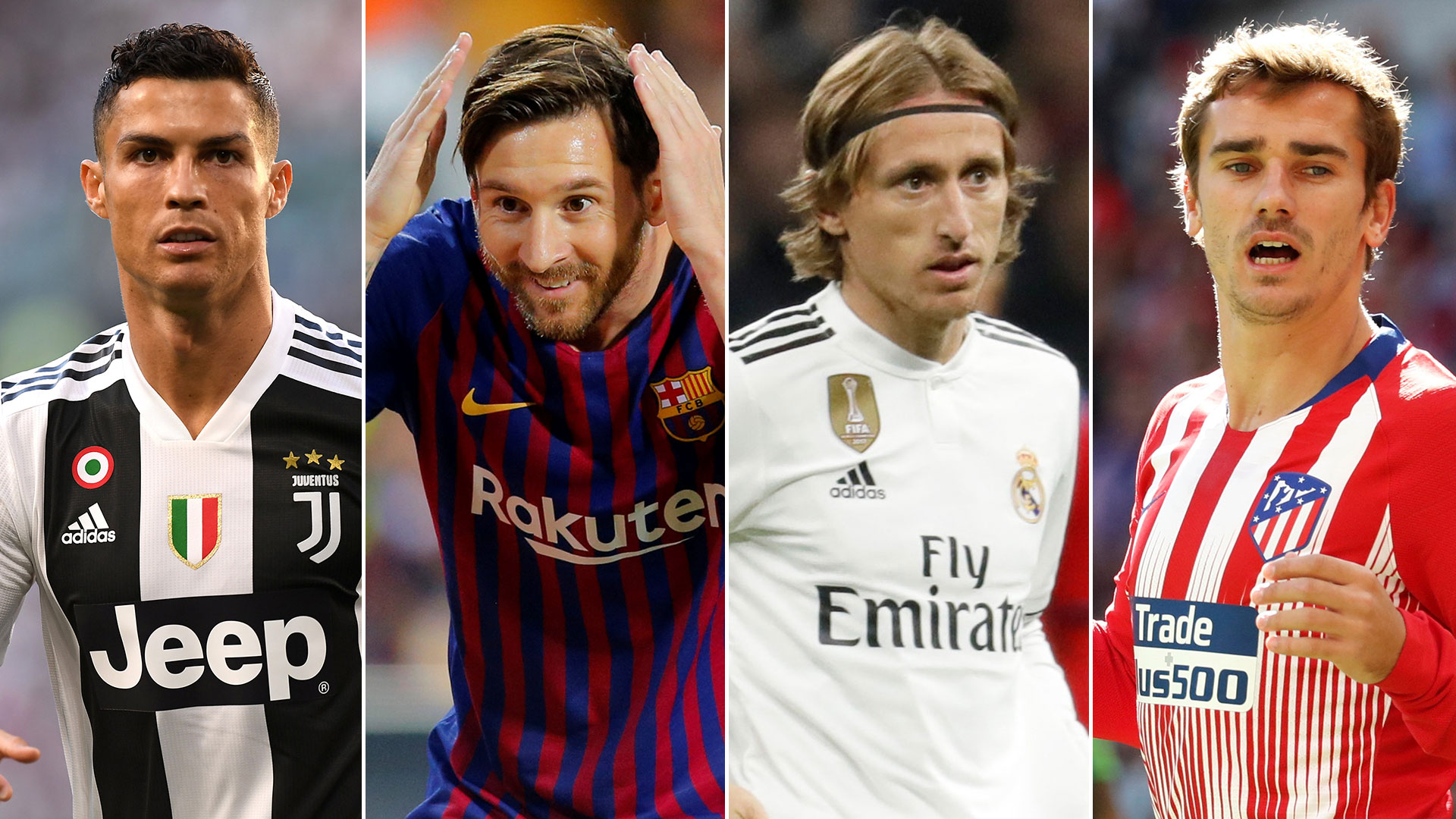 Luka Modric finalizó en el primer lugar de la votación, Cristiano Ronaldo en segundo, Antoine Griezmann en tercero y Lionel Messi en quinto (Foto: Especial)