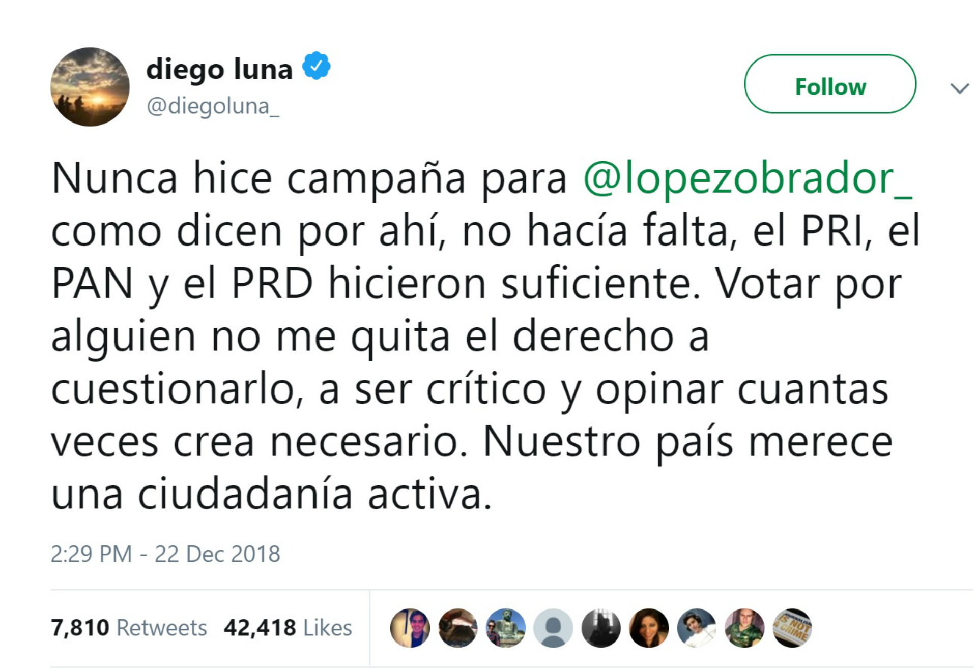 Diego Luna se manifestó luego de que lo criticaran por cuestionar a AMLO