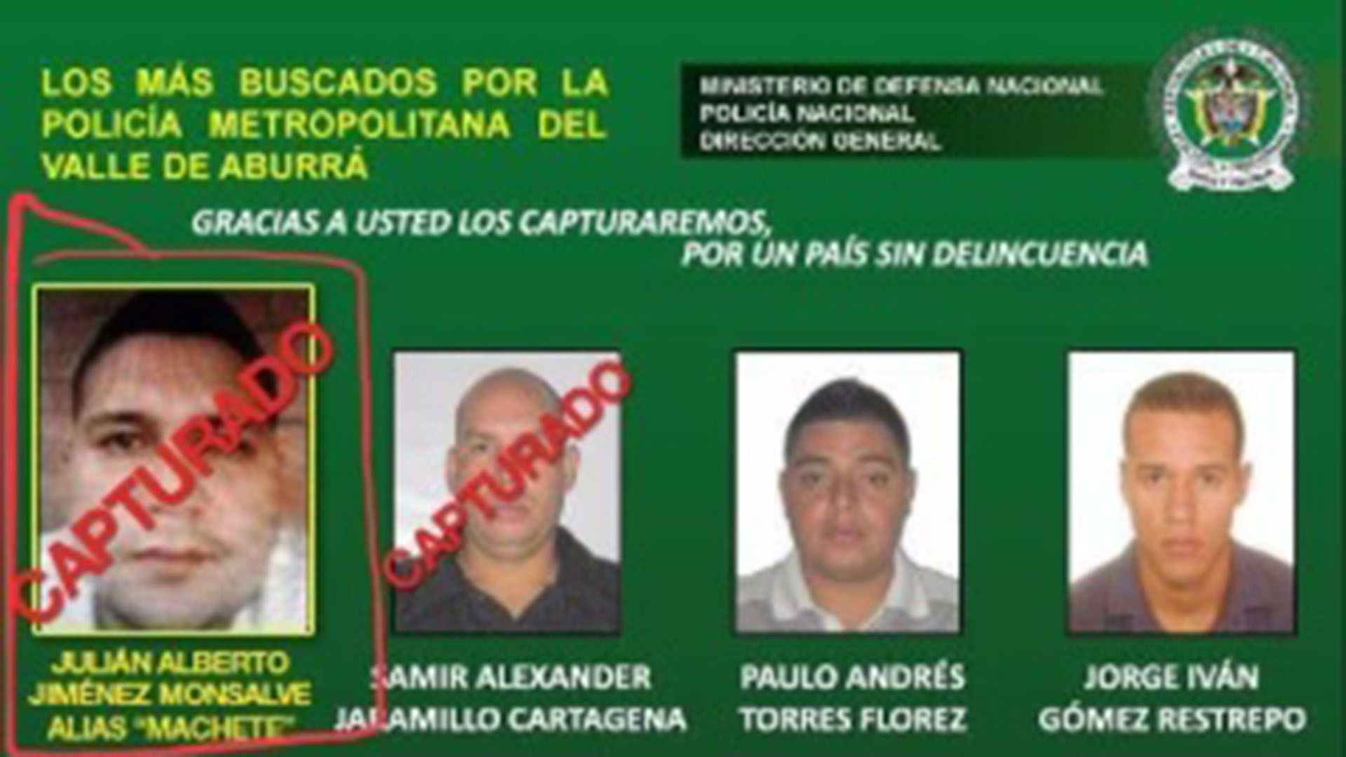 Julián Alberto Jiménez Monsalve, alias “Machete”, estaba en el cartel de los más buscados de Medellín.