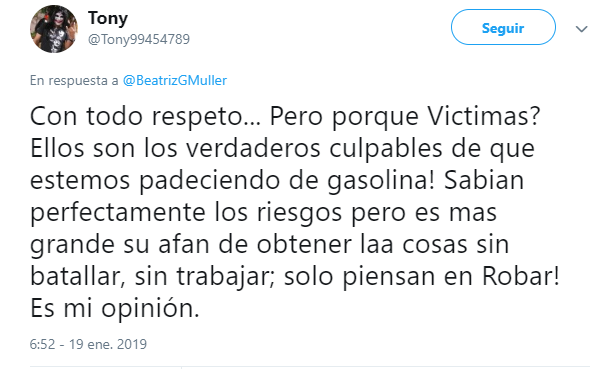 En Twitter también culparon a las propias víctimas del incendio (Captura de pantalla)