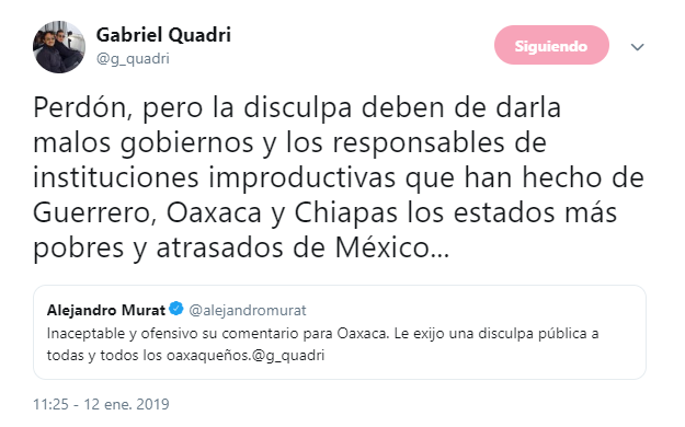 Gabriel Quadri respondió por su polémico tuit