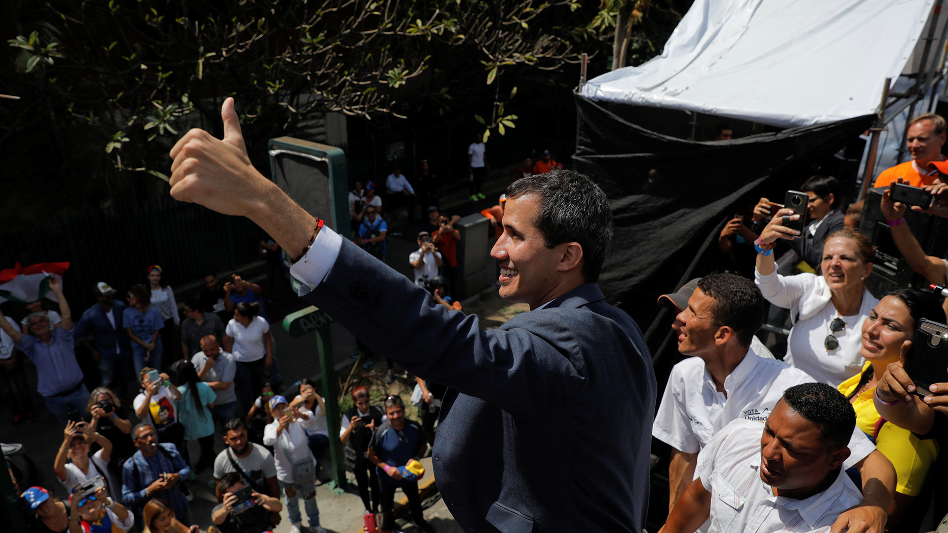 El líder opositor Juan Guaidó durante las protestas en Caracas (REUTERS/Carlos Barria)