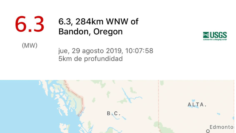 Fuerte sismo en Oregon, Estados Unidos