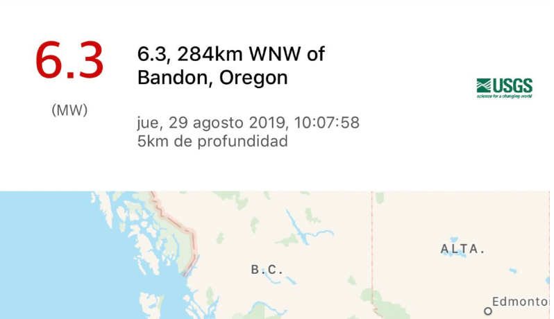 Fuerte sismo en Oregon, Estados Unidos