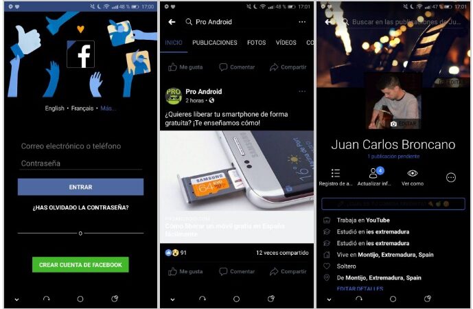 Así luce Facebook en modo oscuro para celulares