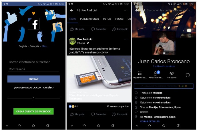 Así luce Facebook en modo oscuro para celulares