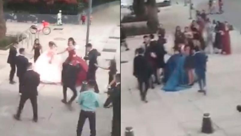 Vídeo | Se agarran a golpes chambelanes de distintas quinceañeras