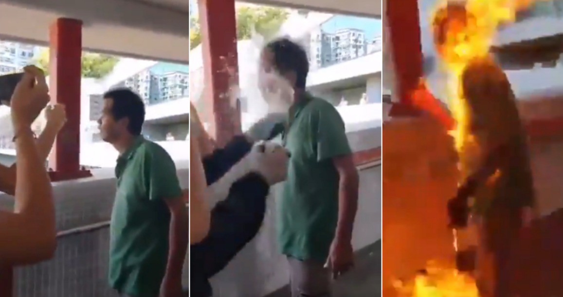 VIDEO MUY FUERTE: Un persona le prende fuego a un hombre por discutir con manifestantes en Hong Kong