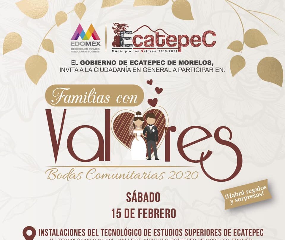 El 15 de febrero se realizarán bodas comunitarias en Ecatepec | Programa de Bodas Comunitarias