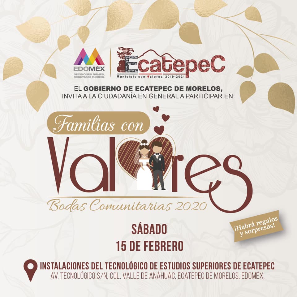 El 15 de febrero se realizarán bodas comunitarias en Ecatepec